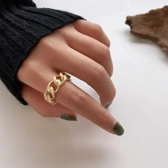 925 Sterling Silver Minimalist Thick Chain Ring - Picture 10 of 12